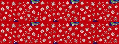 Sevimli çiçek raster deseni. Kırmızı renkte çiçekler. Renkli Yaz Temalı eskiz kalıbı. Düz Çiçek Elementleri Tasarımı.