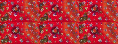 Raster illüstrasyonundaki çiçek desenli çizim. Kırmızı renkte çiçekler. Renkli Bahar Teması eskiz kalıbı. Düz Çiçek Elementleri Tasarımı.