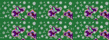 Çiçek süslemeli çizim deseni. Raster illüstrasyonu. Yeşil renkte çiçekler.