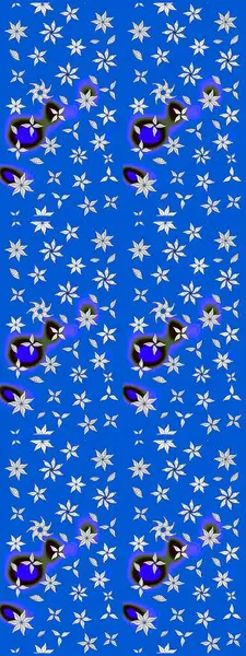 Suluboya elle çizilmiş çiçek desenli eskiz deseni. Parlak renkli fantezi çiçekleri, yapraklar, mavi ve nötr renklerde tomurcuklar mavi ve nötr.