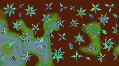 Varicolobrown Raster çizimi. Küçük çiçekteki sevimli çiçek deseni. Birçok kahverengi ve soyut çiçekli tropikal çizim deseni.