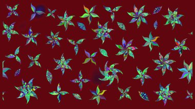 Çiçek ve yapraklı karalama şeklinde Raster çiçek deseni. Kibarca, kırmızı renkte bahar çiçekleri. Raster illüstrasyonu.