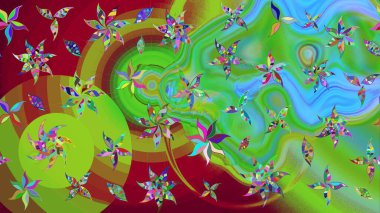 Yumuşak, yeşil renkli yaz çiçekleri. Raster illüstrasyonu. Raster çiçek desenli ve çiçekli..