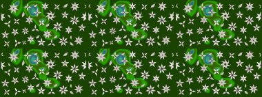 Çiçek süslemeli çizim deseni. Yeşil renkli çiçekler. Raster illüstrasyonu.