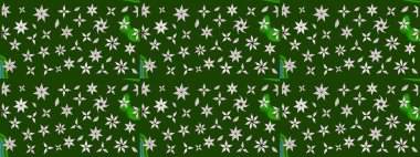 Raster illüstrasyonundaki çiçek desenli çizim. Yeşil renkte çiçekler.