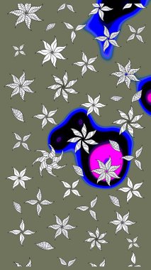 Düz Çiçek Elementleri Tasarımı. Sevimli çiçek raster deseni. Yeşil renkli çiçekler. Renkli Bahar Teması çizim şablonu.