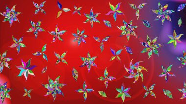 Raster deseni. Kibarca, kırmızı renkte yaz çiçekleri. Raster illüstrasyonu. Küçük çiçekte sevimli çiçek deseni var..