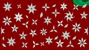 Raster - stok. Eskiz arkaplan modeli. Yapraklı çiçekler ve kırmızı renkli papatya çiçekleri..