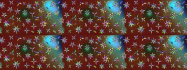 Şirin çiçekli eskiz deseni ve kahverengi renkli yapraklar, suluboya çiçek deseni, duvar kağıdı, kart veya kumaş için fayanslı. Raster illüstrasyonu.