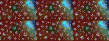 Şirin çiçekli eskiz deseni ve kahverengi renkli yapraklar, suluboya çiçek deseni, duvar kağıdı, kart veya kumaş için fayanslı. Raster illüstrasyonu.