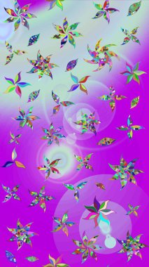 Düz Çiçek Elementleri Tasarımı. Renkli Bahar Teması eskiz kalıbı. Mor renkli çiçekler. Raster illüstrasyonunda çiçek deseni çizimi.