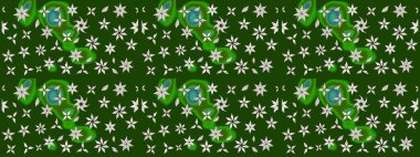 Çiçek süslemeli çizim deseni. Yeşil renkli çiçekler. Raster illüstrasyonu.