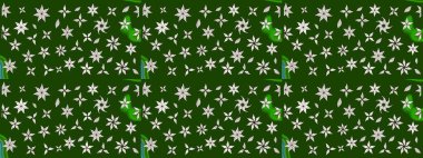 Raster illüstrasyonundaki çiçek desenli çizim. Yeşil renkte çiçekler.
