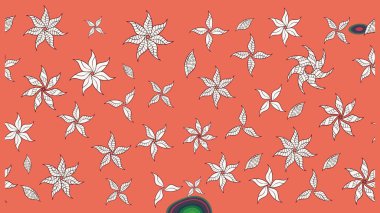 Halk tarzı. Modern çiçek arkaplanı. Renkli çiçekleri ve turuncu yaprakları olan harika bir çiçek deseni. Moda baskıları için zarif bir şablon.