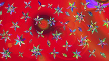 Raster illüstrasyonu. Taslak desenli, modaya uygun kumaş deseni. Düz Çiçek Elementleri Tasarımı. Renkli Bahar Teması eskiz kalıbı. Şirin çiçek elementleri..