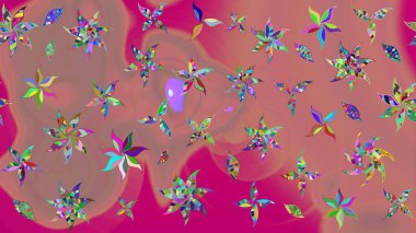 Düz Çiçek Elementleri Tasarımı. Renkli Bahar Teması eskiz kalıbı. Pembe renkli çiçekler. Raster illüstrasyonunda çiçek deseni çizimi.