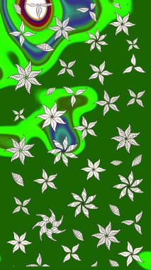 Raster illüstrasyonu. Küçük çiçekli yay deseni çiz. Suluboya tarzında yeşil renkler üzerine.