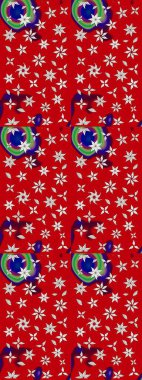 Modern çiçek arkaplanı. Halk tarzı. Moda baskıları için zarif bir şablon. Parlak renkli çiçekleri ve kırmızı yaprakları olan harika bir çiçek deseni..