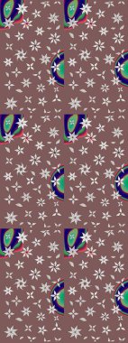 Raster Modaya uygun kumaş deseni. Kahverengi renkli şirin çiçek deseni. Renkli Bahar Teması eskiz kalıbı. Düz Çiçek Elementleri Tasarımı.