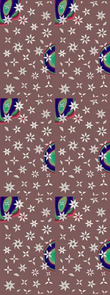 Raster Modaya uygun kumaş deseni. Kahverengi renkli şirin çiçek deseni. Renkli Bahar Teması eskiz kalıbı. Düz Çiçek Elementleri Tasarımı.