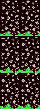 Siyah renkli bitkilerden oluşan parlak çiçekli çizim deseni.