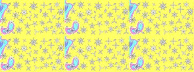 Çizim çiçek deseni duvar kâğıdı olarak kullanılabilir. Raster illüstrasyonu. Sarı ve beyaz renkte çiçekler.