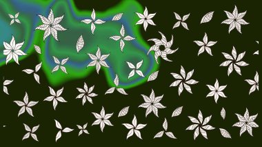 Raster Floral Illustration, Asyalı tekstil. Gri renkli etnik çiçeklerle zarif eskiz deseni.