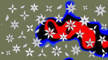 Raster Çiçek İllüstrasyonu güzel tekstil. Yeşil renkli etnik çiçeklerle zarif eskiz deseni.