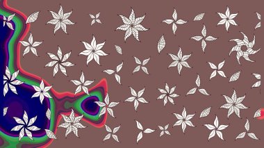 Çocuksu tasarım. Kahverengi arka planda. Tekstil, kumaş, ambalaj, hatıra defteri için hoş bir çiçek arkaplanı. Elle çizilmiş karalama çiçekleri ile Raster çizim deseni.