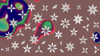 Raster deseni. Bahar çiçekleriyle desen dalla, kahverengi renklerle çiçek siluetiyle.