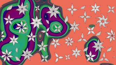 Kabile sanatı boho baskısı, klasik çiçek arkaplanı. Arkaplan dokusu, duvar kağıdı, turuncu renkli çiçek teması. Soyut etnik raster çizim kalıbı.