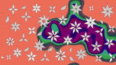 Raster illüstrasyonu. Turuncu renklerde bahar çiçekleri. Yaprak ve çiçeklerin suluboya resimleri, turuncu renklerde çizimler..