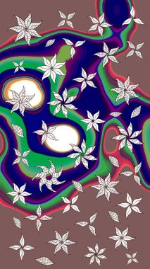 Kumaş, duvar kağıdı ve kağıt üzerine baskı yapmak için gelişen arka plan. Raster illüstrasyonu. Moda arka planında parlak buketler. Eski usul küçük çiçekli şirin bir eskiz deseni..