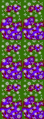 Millefleur 'lar. Oldukça eski bir besin torbası deseni, küçük yeşil renkte, çiçekler. Tekstil, kumaş, kapaklar, duvar kağıtları, baskı, paket, koleksiyon defteri, örgü, dekupaj için çiçek arkaplanı..