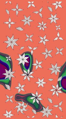 Çizim çiçek deseni duvar kâğıdı olarak kullanılabilir. Turuncu renkli çiçekler. Raster illüstrasyonu.