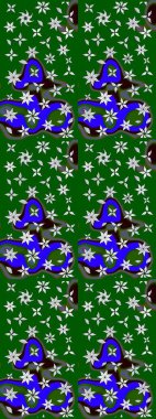 Asya tekstil tarzında. Raster illüstrasyonu. Yeşil renkli çiçekler. Çiçek desenli çizim. Raster illüstrasyonu.