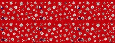 Renkli desenli eskiz deseni, kırmızı çiçekler ve dekoratif elementlerle. Eskiz geçmişi. Raster illüstrasyonu. Kumaş, tekstil, duvar kağıdı baskısı için. Antika retro tarzı.