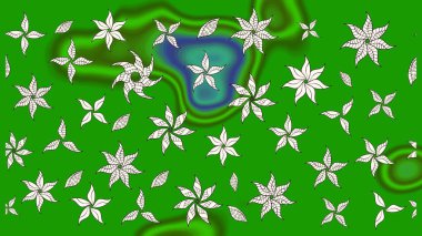 Yeşil renklerde. 3D çiçekler, eskiz. Raster illüstrasyonu.