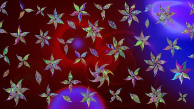 Düz Çiçek Elementleri Tasarımı. Süslü kumaş deseni. Raster illüstrasyonundaki çiçek desenli çizim. Renkli Bahar Teması çizim şablonu.