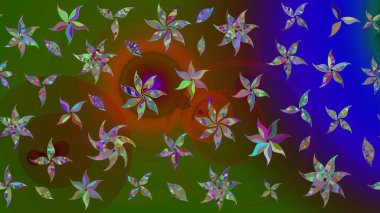 Retro tekstil tasarım koleksiyonu. El çizimi çiçek unsurları olan soyut çizim raster deseni. Çiçekli ipek eşarp. 1950-1960 motifleri. Yeşil yeşile.