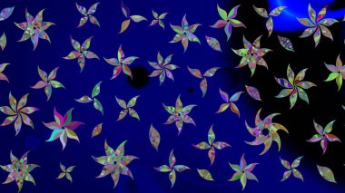 Suluboya tarzında mavi renkli çiçekler. Raster illüstrasyonunda çiçek deseni çizimi.