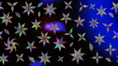 Raster düz çiçek çizim deseni. Hediye ambalaj kağıdı, tebrik kartları, posterler ve pankart tasarımı. Siyah renkte çiçekler.