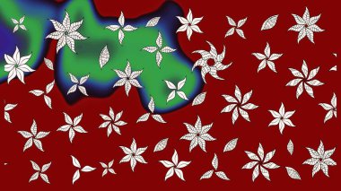 Yapraklı çiçekler ve kırmızı ve nötr renklerde papatya çiçekleri. Raster - stok. Taslak arkaplan deseni.