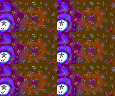 Moda baskıları için zarif bir şablon. Parlak renkli çiçekleri ve kahverengi renkli yaprakları olan harika bir çiçek deseni. Modern çiçek arkaplanı. Halk stili.