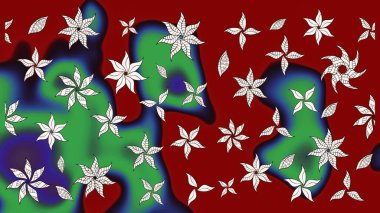 Hediye ambalaj kağıdı, tebrik kartları, posterler ve pankart tasarımı. Çiçekler kırmızı ve yeşil renklerde. Raster düz çiçek çizim deseni.