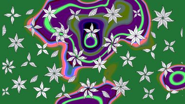 Yeşil ve nötr renklerde etnik çiçeklerle süslenmiş zarif bir eskiz. Asya Tekstil 'inde Raster Çiçek İllüstrasyonu.