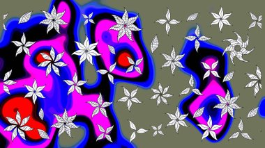 Yeşil ve mavi renkte çiçekler. Raster illüstrasyonu. Çiçek süslemeli çizim deseni.