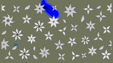 Şirin çiçekli, desenli, yeşil ve beyaz renkli bir eskiz deseni. El çizimi çiçek çizimi deseni (fayans). Tekstil için suluboya çizim deseni.