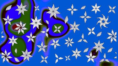 Düz Çiçek Elementleri Tasarımı. Mavi ve nötr renklerde çiçekler. Renkli Bahar Teması eskiz kalıbı. Çiçekle çizim deseni.