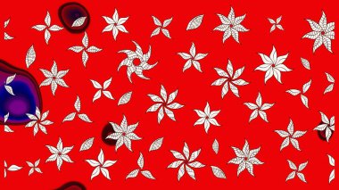 1950-1960 motifleri. Retro tekstil tasarım koleksiyonu. Kırmızı ve nötr kırmızı ve nötr. Çiçekli ipek eşarp. El çizimi çiçek elementleri ile soyut çizim raster deseni.